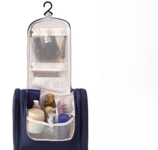 Trendy Toiletry Cosmetic Makeup Bag for Women, Travel Organizer Waterproof Shower Wash Bag, Travel Kit Pack with Hanging Hook, Travel Essentials Pouch (Navyblue)|PAN-P610