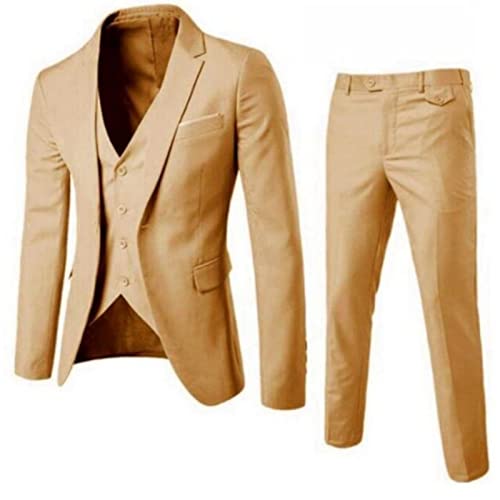 Men Suits 3 Pieces Set Two Button Solid Color Slim Fit Jacket Casual Classic Formal Tuxedo Party Wedding Business Suit