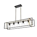 Lucidce 5-Light Farmhouse Chandeliers Black Brass Island Lighting Dining Room Pendant Light Fixtures with Clear Glass Shades Rectangular Hanging Lighting for Kitchen