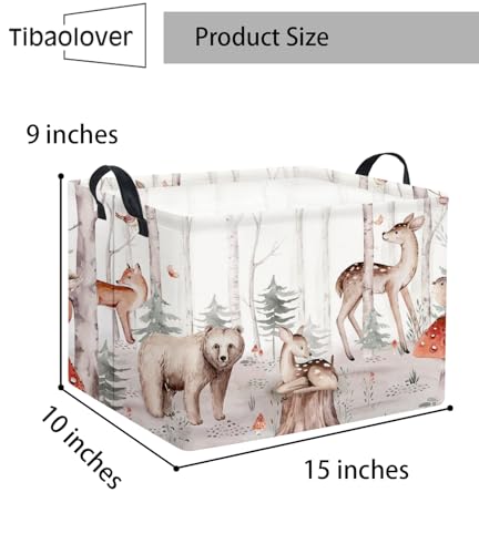 Image of Rectangular Woodland Animal Basket Kids Baby Storage Basket Cute Storage Bin Organizer Shelf Book Woodland Room Decor(Woodland Animal)