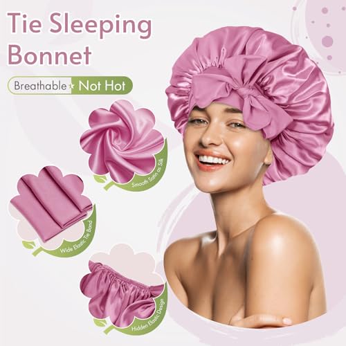 Image of BONNET QUEEN Silk Bonnet for Sleeping Satin Bonnet Hair Wrap Silk Hair Wrap Sleep Night Cap for Women Curly Hair
