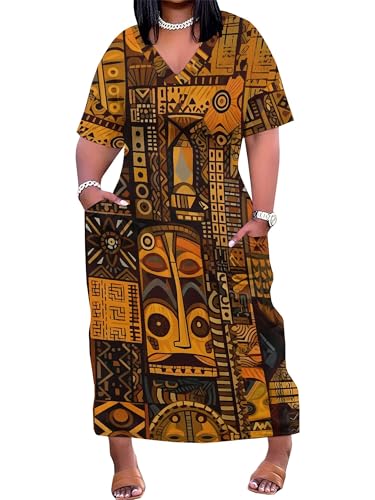 Image of SUZONANA Plus Size Dresses for Curvy Women African Print American Dress Summer Outfits Casual Loose with Pocket