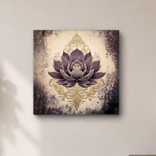 Image of PAINTINGMANTRA Abstract Lotus Canvas Stretched Canvas Painting for Living Room | Indian Folk Artwork Wall Decor Art For Livingroom, Bedroom, Office, Hallways - 16x16 Inch
