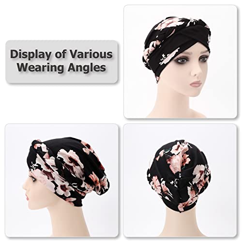 Image of DRESHOW Turban Pre-Tied Twisted Hat Thread African Head Wraps for Black Women Chemo Cancer Cap Braid Hair Cover