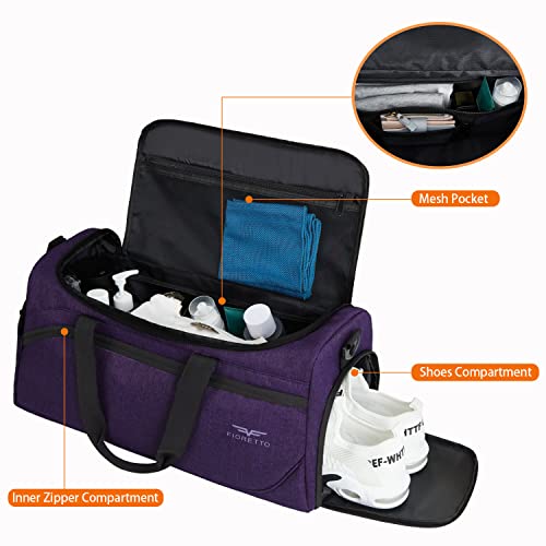 Fioretto 35L Mens Sports Gym Bag With Wet Pocket & Shoe Compartment,Travel Duffle Bag Overnight Bag With Padded Shoulder Strap, Water-Resistant Sports Holdall For Swimming, Basketball Dark Purple #TOP1