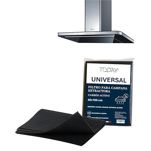 Today – Filtro Universal de Carbón Activo para Campanas Extractoras de Cocina 40x100 cm – Recortable, Anti-Olor, Retiene Grasa y Humedad – Seguridad y Calidad Italiana