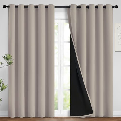 Image of Yakamok Natural Blackout Curtains 84 Inches Long for Bedroom 62 inch Wide 2 PCS | Blackout Curtain Panels for Bedroom, 2 Thick Layers Grommet Top Thermal Insulated Drapes with Black Liner for Living Room