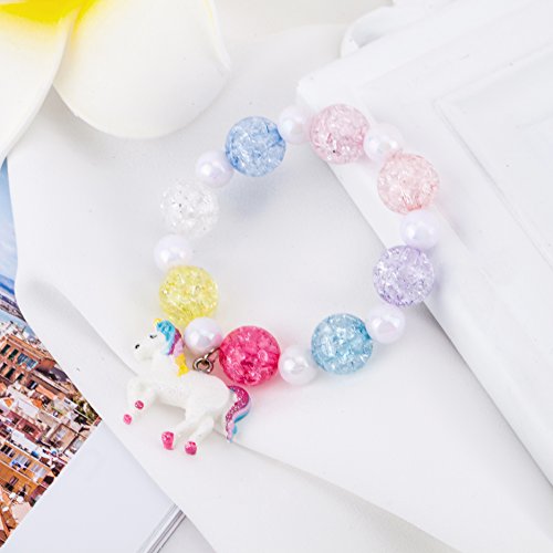 Skywisewin Unicorn Necklace For Girls Toddler Jewelry Stretch Necklace Bracelet Set, Little Princess Jewelry Kids Play Necklaces Unicorns Gifts For Kids #TOP3