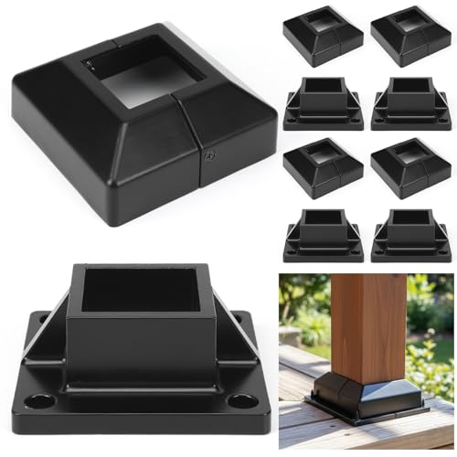 Brides de base de poteau carrées 5.1 cm en aluminium noir pour clôture et terrasse x4