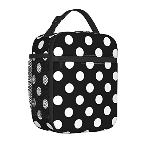 Yetta Yang Polka Dot Black And White Portable Lunch Bag Insulated Lunch Box Reusable Totes For Women Men Work Picnic Camping #TOP2