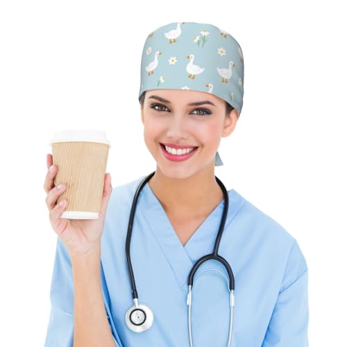 Image of Surgical Caps Men Women, Scrub Cap with Sweatband Adjustable | Tie Back Nurse Cap, Nursing Breathable Working Hat, Scrub Cap, Medical Hats