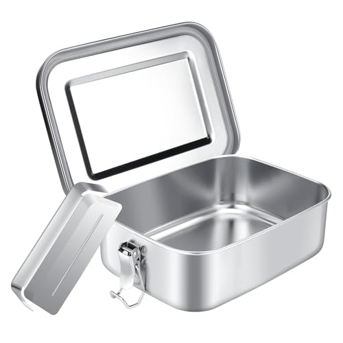 Royouzi Brotdose Edelstahl, Lunchbox Auslaufsicher mit Abtrennung, Brotzeitdose mit Trennwänd, Lunchbox aus Edelstahl Umweltfreundlich & BPA-frei für Erwachsene & Kinder (850ml)