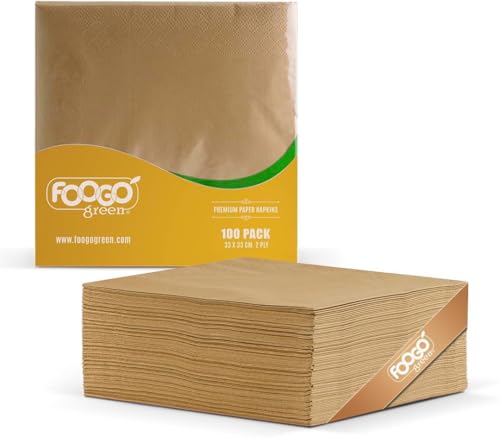 FOOGO Green 100pcs Serviettes en Papier Marron Elégant, Certifiées FSC®, 33 x 33 cm, Solides 2...