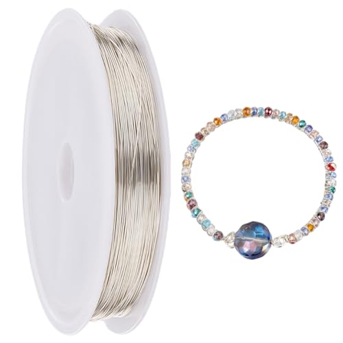 SUNNYCLUE 60M Copper Wires 0.4mm 26 Gauge Silver Copper Wire Jewellery Metal Craft Tarnish Resistant Beading Bendable Metal for Jewellery Making Sculpting Wrapping Garden