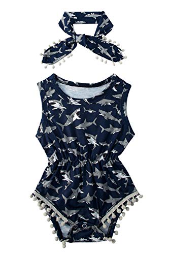 Image of UNICOMIDEA Baby Girl Outfit Cute Shark Onsie Newborn Girl Clothes Adjustable Romper Infant Girl Photoshoot Jumpsuit 0-3 Months Summer Clothing