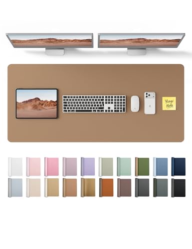 Image of YSAGi Leather Desk Protector, Office Mat, Large Mouse Mat, Non-Slip PU Leather Blotter, Laptop Desk Pad, Waterproof Writing Pad for Office and Home (Khaki, 47 inch x 17 inch)