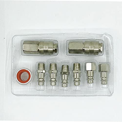 HMTE Accesorios de tubería 8 Piezas Conector rápido neumático Estilo Europeo 1/4''NPT Juego de Acoplamiento de Aire Macho y Hembra