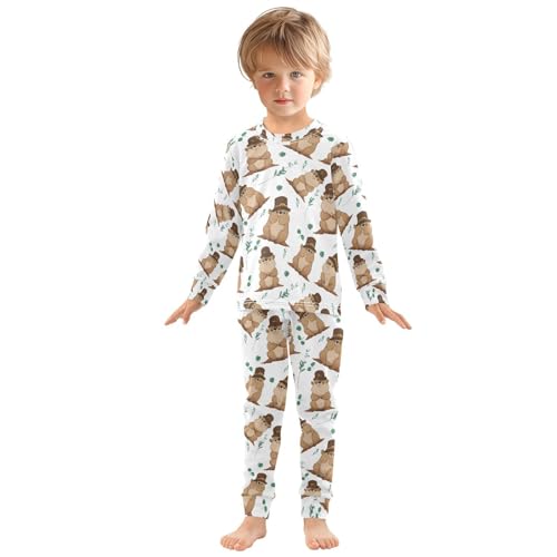 ALAZA Groundhog Animal Green Leaf Pajamas Long Sleeve Sleepwear 2-Piece Pajama Set3