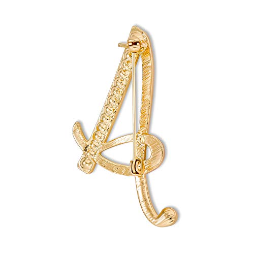 Image of Bling Jewelry Large Statement ABC Pave Crystal Cursive Script Monogram Letters Alphabet Initial Scarf Lapel Pin Brooch For Teen Women Rose, Yellow Gold Silver Plated