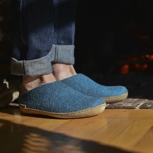 Image of Glerups 100% quality wool mix Slipper with leather sole - Unisex Slip-on