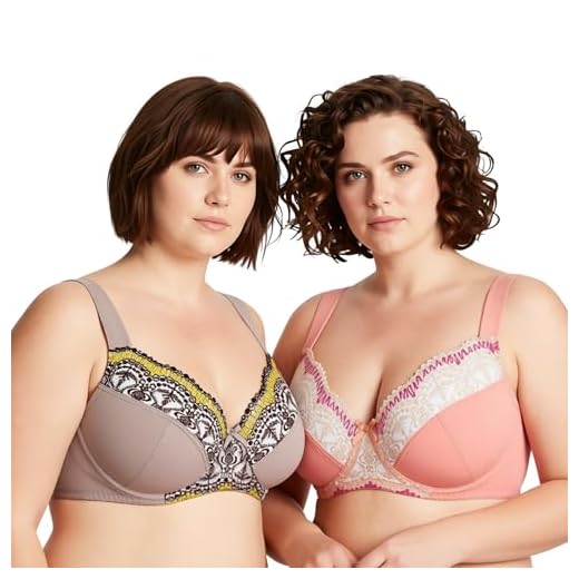 Curve Muse Übergröße Minimizer Bügel-BH mit Stickspitze - 2er Pack-Braun, Pfirsich Bernstein-85D