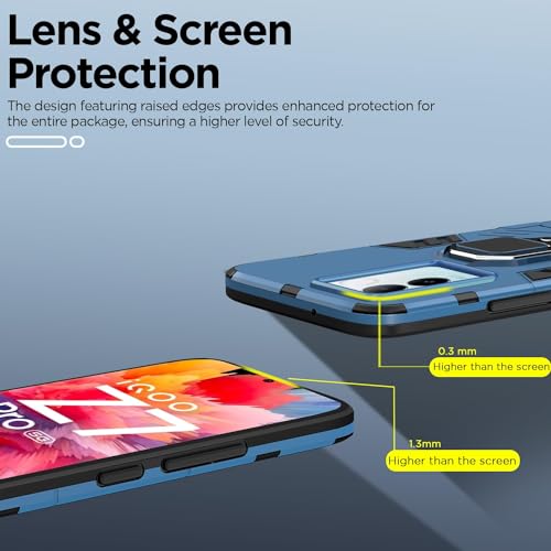 Image of Pikkme Back Cover for iQOO Z7 Pro 5G | 360 Protection | Ring Holder | Kickstand | Tough Armor Case (Blue)