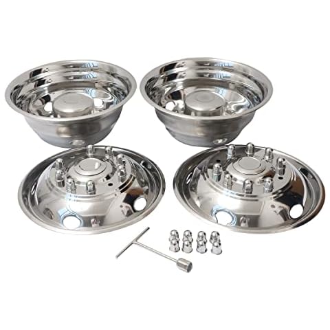 JIUXI 19.5 Inch 10 Lugs 5 Hand Holes Polished Stainless Steel Wheel Simulator Full Kits for 2005-2020 Ford F450 F550 Truck (Does Not Fit RV Motorhome) Cover