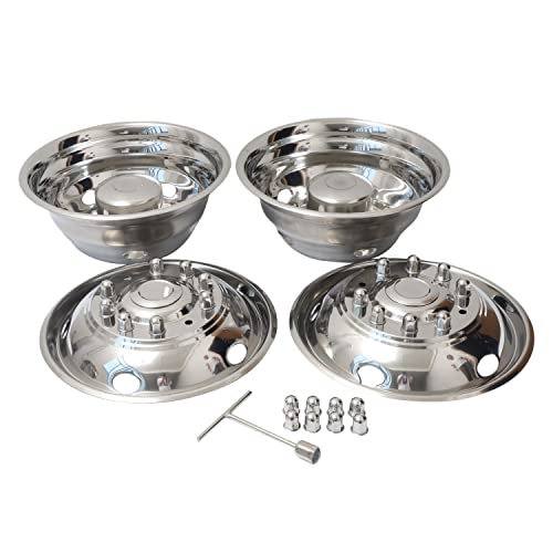 JESONN 19.5 Inch 10 Lugs 5 Hand Holes Polished Stainless Steel Wheel Simulator Full Kits for 2005-2025 Ford F450 F550 Truck (Does Not Fit RV Motorhome)