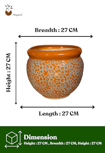 Image of Niyara Designer Handi Ceramic planters pots for Indoor Outdoor Home, Garden Office Decor Balcony Planters Gamla Flower Size- Very Large (Mustard Drop 11)
