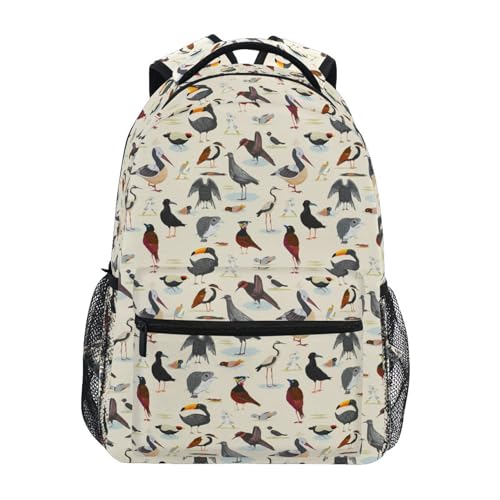 Birds Beige Children's Backpack, Bookbag for Kids, School Bag for Teens Girls Boys with Name Tag M