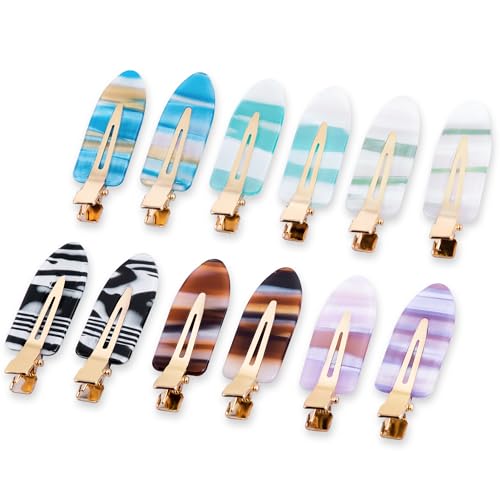Cptots No Crease Creaseless No Bend Hair Clips For Styling Non Slip Flat Clips For Makeup Hair Accessories For Women,Blue Khaki 12PCS