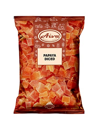 Aiva Natural Dried Papaya Dices, Low Sugar (2 LB) – Sweet and Chewy Dried Fruit for Snacking, Baking, and Toppings