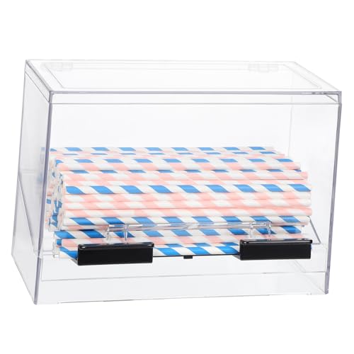 Luxshiny Pressing Type Straw Dispenser Box Clear Acrylic Straw Holder for Restaurants Kitchens and Parties Storage for Drinking Straws and Cocktail Accessories