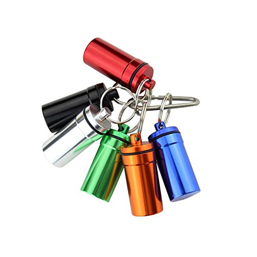 WESTONETEK Set of 6 Aluminum Metal Pill Box Case Organizer with Keychain - Outdoor Medicine Bottle Key Ring Small First Aid Drug Holder Pill Container