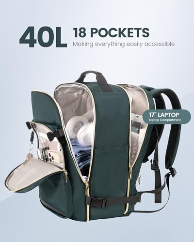 Image of LOVEVOOK 40L Travel Backpack Flight Approved Carry on Backpack,3 Packing Cubes,Waterproof Personal Item Travel Bag,TSA Carry on Luggage Suitcase Travel Essentials,Gifts for Women & Men,fits 17 inch Laptop