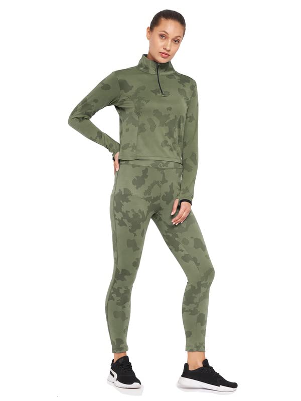 Image of THREE Women's Polyester Camo Printed Two Piece Tracksuit |1