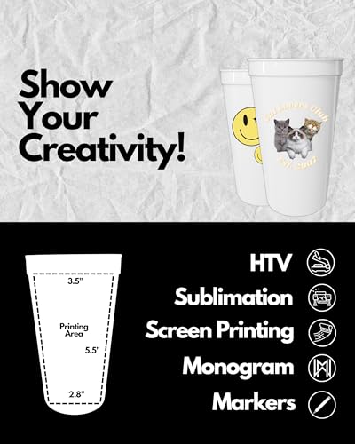 image for PartyPrints 10 Pack 32 oz White Blank Plastic Cups, Colored Plastic Dr