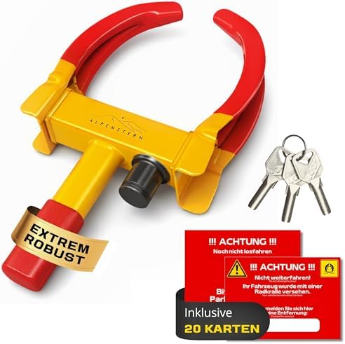 Alpenstern® Parkkralle Radkralle für Anhänger, Auto, Wohnwagen, Wohnmobil, PKW, Wegfahrsperre Autokralle Reifenkralle mit Sicherheitsschloss + 3 Schlüssel, für 17-30cm breite Reife