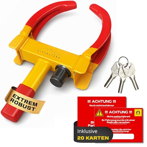 Alpenstern® Parkkralle Radkralle für Anhänger, Auto, Wohnwagen, Wohnmobil, PKW, Wegfahrsperre Autokralle Reifenkralle mit Sicherheitsschloss + 3 Schlüssel, für 17-30cm breite Reifen, 1-Hand Bedienung