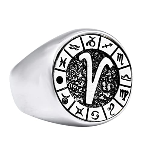 Image of Unisex 12 Constellation Zodiac Sign Signet Ring | Stainless Steel, Hip Hop Sign Signet, Horoscope Astrology Jewelry, Birthday Gift
