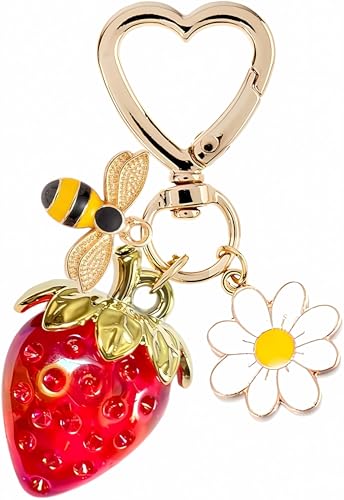 Cute Cherry Strawberry bag charms keychain purse accessories charm for women handbags Kawaii Flower Car Key