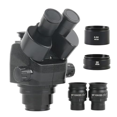 Microscope 0.5X-55X Zoom Simul-Focal Stereo Trinocular Microscope Head Super Widefield 10X23MM Eyepieces 0.5X 2.0X Auxiliary Objective Lens(Wiht 0.5X 2.0)