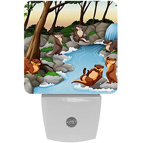 LORVIES River Otters Plug in LED Night Light Auto Sensor Dusk to Dawn Decorative Night for Bedroom, Bathroom, Kitchen, Hallway, Stairs,Hallway,Baby's Room, Energy Saving