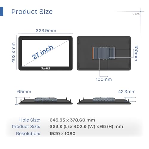 Image of 27 inch Fanless Industrial Panel PC,16:9 Embedded 10 Point Touch PC,Windows 11 IP65 All-in-One Computer,Auto Power-on,for Factory,Automation,Kiosk,Business (I5-1235U, 8G RAM 512G SSD)