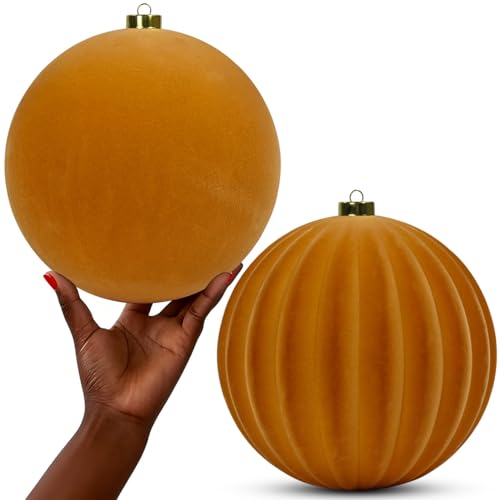 LANGXUN 2 Pcs 8 Inch Extra Large Velvet Christmas Ball Ornaments - Shatterproof Hanging Christmas Tree Decorations for Xmas Holiday Party Wedding Home Decor (Champagne Gold)