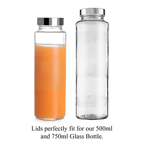 Image of Rustproof Airtight Stainless Steel Lids - Silver Caps for 750ml and 500ml Glass Water Bottles (55 mm - Diameter Cap, Set of 4)