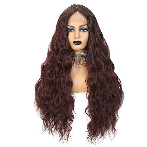 UHair Auburn Deep Wave Lace Front Wig Ombre Long Synthetic Wavy Wig 24