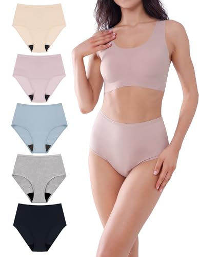 Image of AIRCUTE Washable Urine Absorbency Incontinence Underwear for Women Bladder Leak Proof Cotton Panties 60ML 5 Pack(5 Colors, 2X-Large)