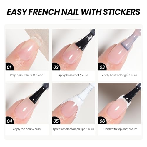 Image of Beetles French Tip Gel Polish - Ink Snow Twins with Base Coat Top Coat, 2 Colors HEMA-Free Black & White Gel Nail Polish Set, Soak Off UV LED French Nail Kit, Fall Nails for Beginner & Professional
