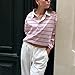 Rugby Shirts Women Long Sleeve Oversized Lapel Collared Cropped Striped Polo Shirt Y2k Vintage Button Up Pullover Sweatshirt Tops (Pink, S)